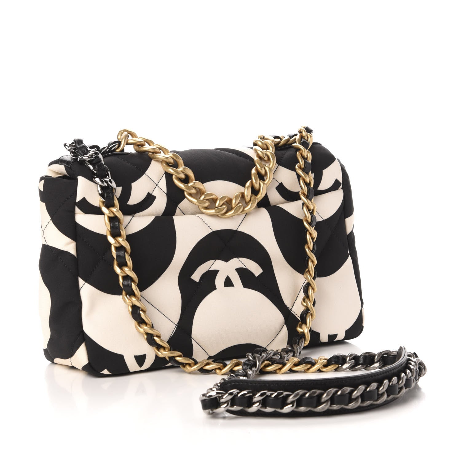 Chanel Fabric Printed Medium 19 Flap Black Ecru 3 of 10