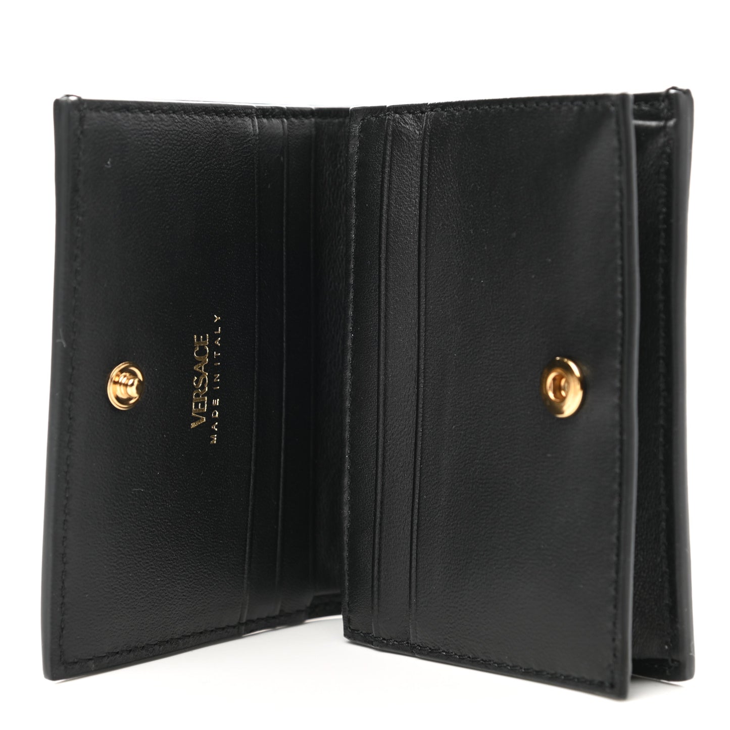 Grained Calfskin Medusa Zip Card Holder Wallet Black