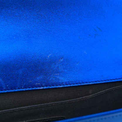 Chanel Metallic Patent Quilted Medium Boy Flap Blue 13 of 17