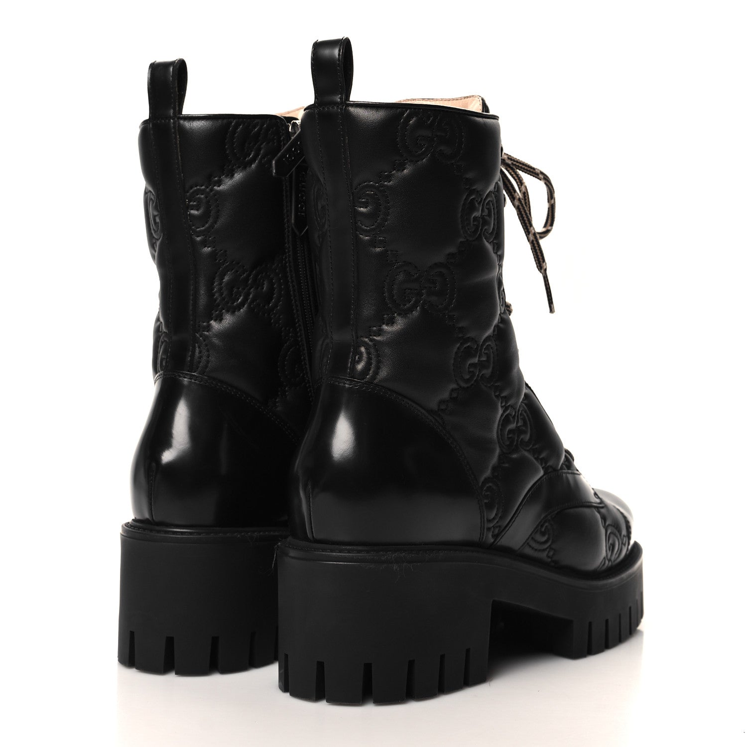 Gucci Cordovan Lux Nappa GG Matelasse Lace Up 60mm Combat Boots 40 Black 4 of 9