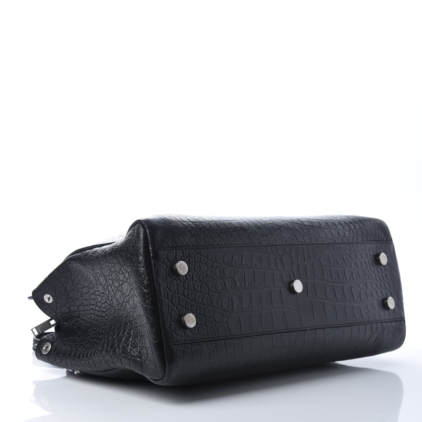 Calfskin Crocodile Embossed Medium Cabas Rive Gauche Black