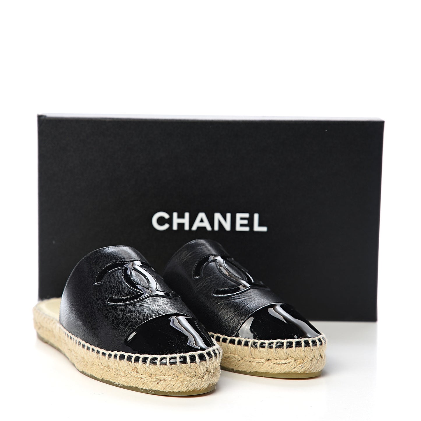 Goatskin Patent CC Espadrille Mules 37 Black