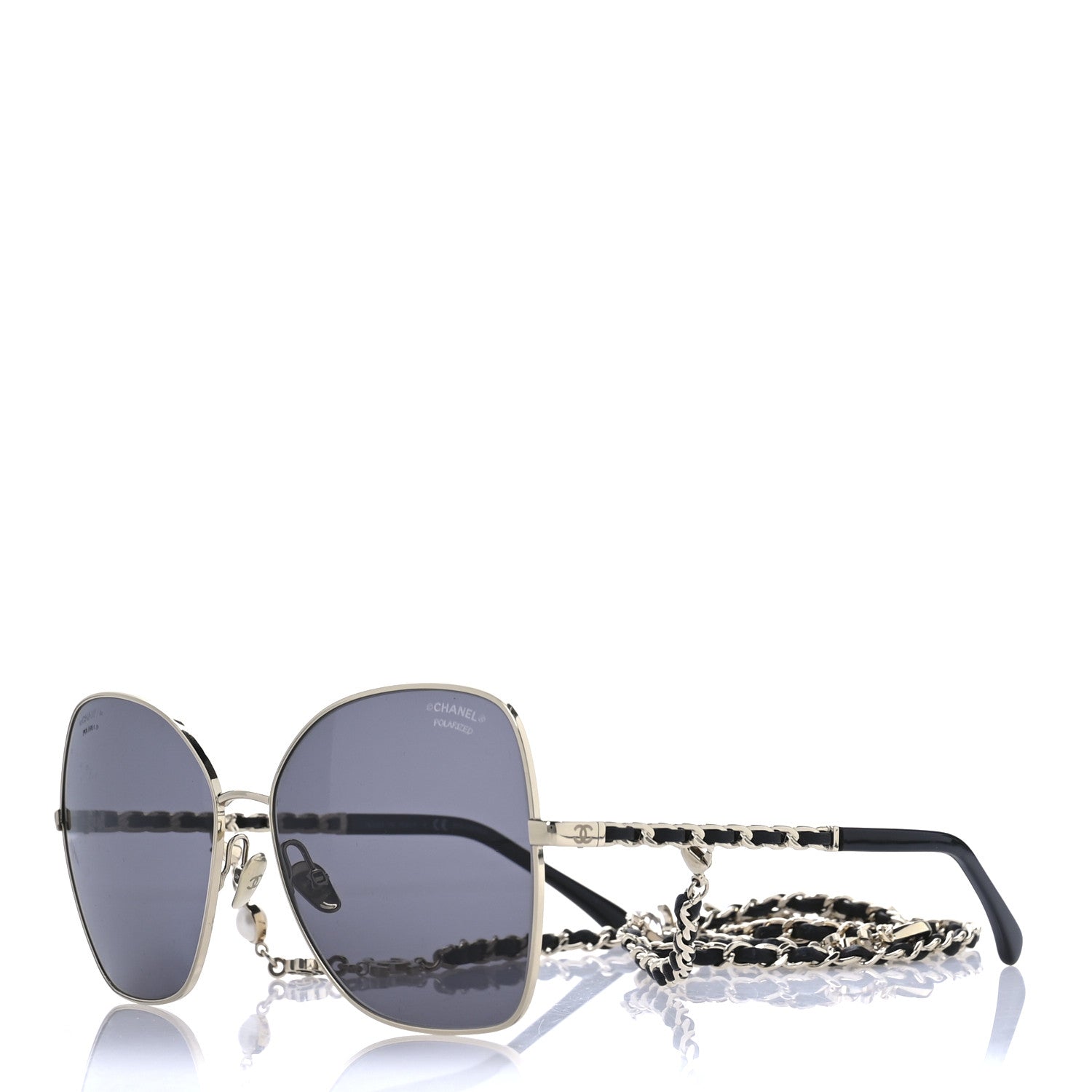 Chanel Metal Square Frame Chain Sunglasses 4274-Q Gold Black 1 of 9