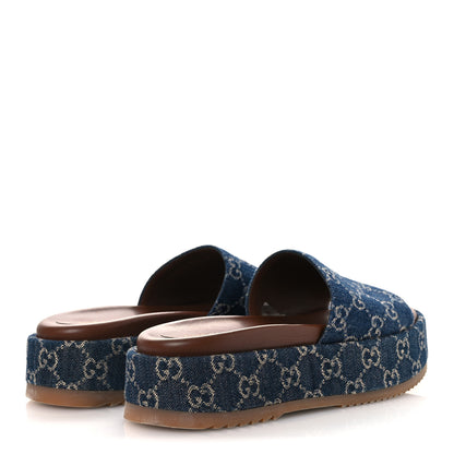 Gucci New Denim GG Monogram Angelina Platform 55mm Slide Sandals 39.5 Blue Tea 5 of 12