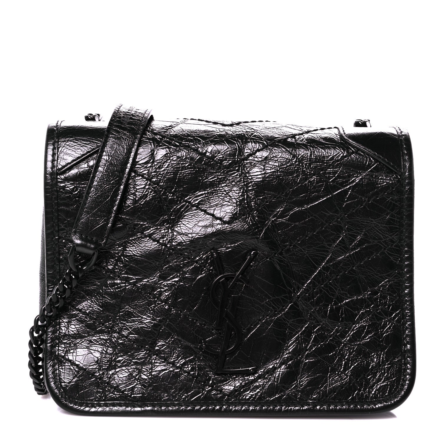 Saint Laurent Crinkled Calfskin Matelasse Monogram Niki Chain Wallet Black 1 of 10