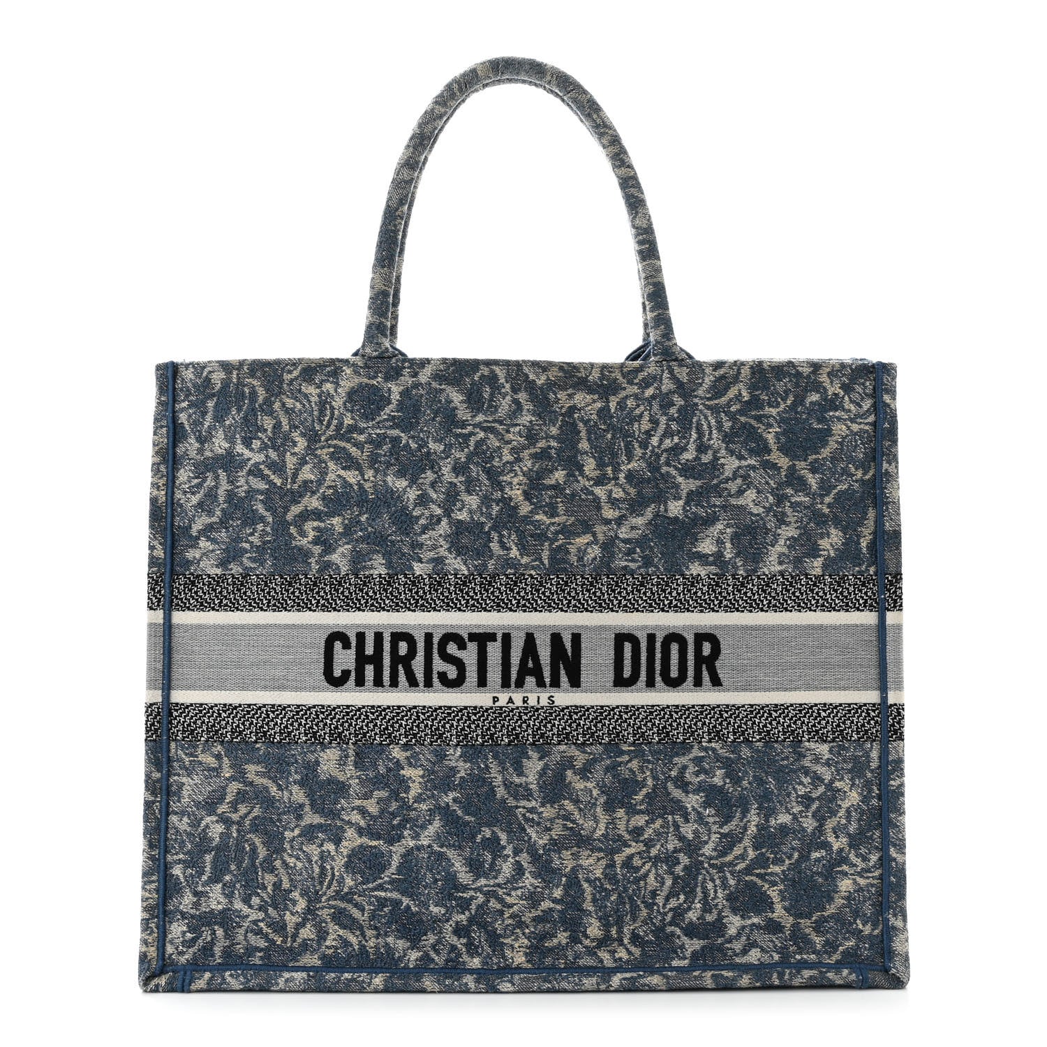 Christian Dior Canvas Embroidered Large Brocart Book Tote Blue 1 of 11