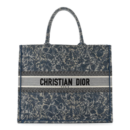 Christian Dior Canvas Embroidered Large Brocart Book Tote Blue 1 of 11