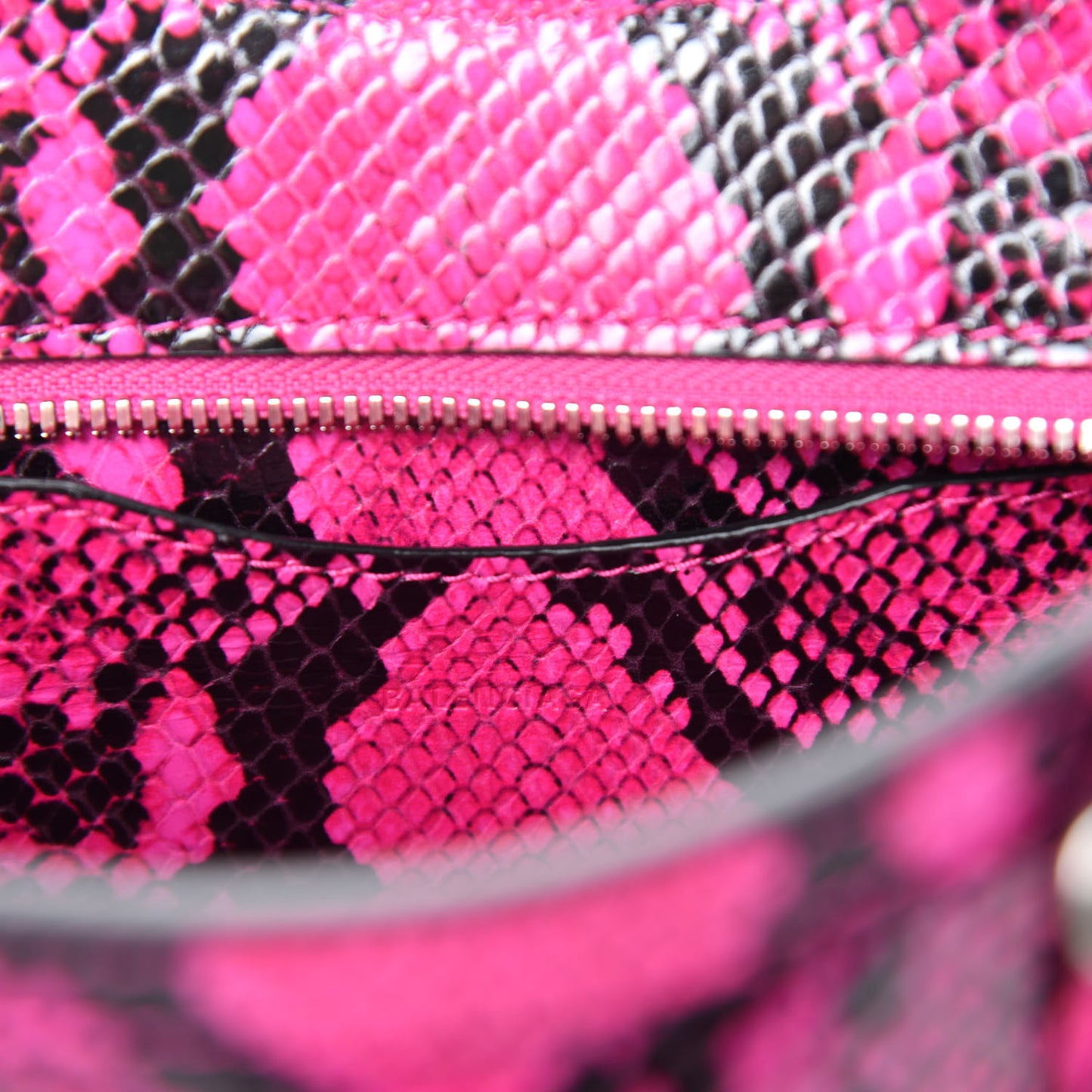 Calfskin Python Effect Neo Classic Silver Hardware Mini City Fuchsia Black