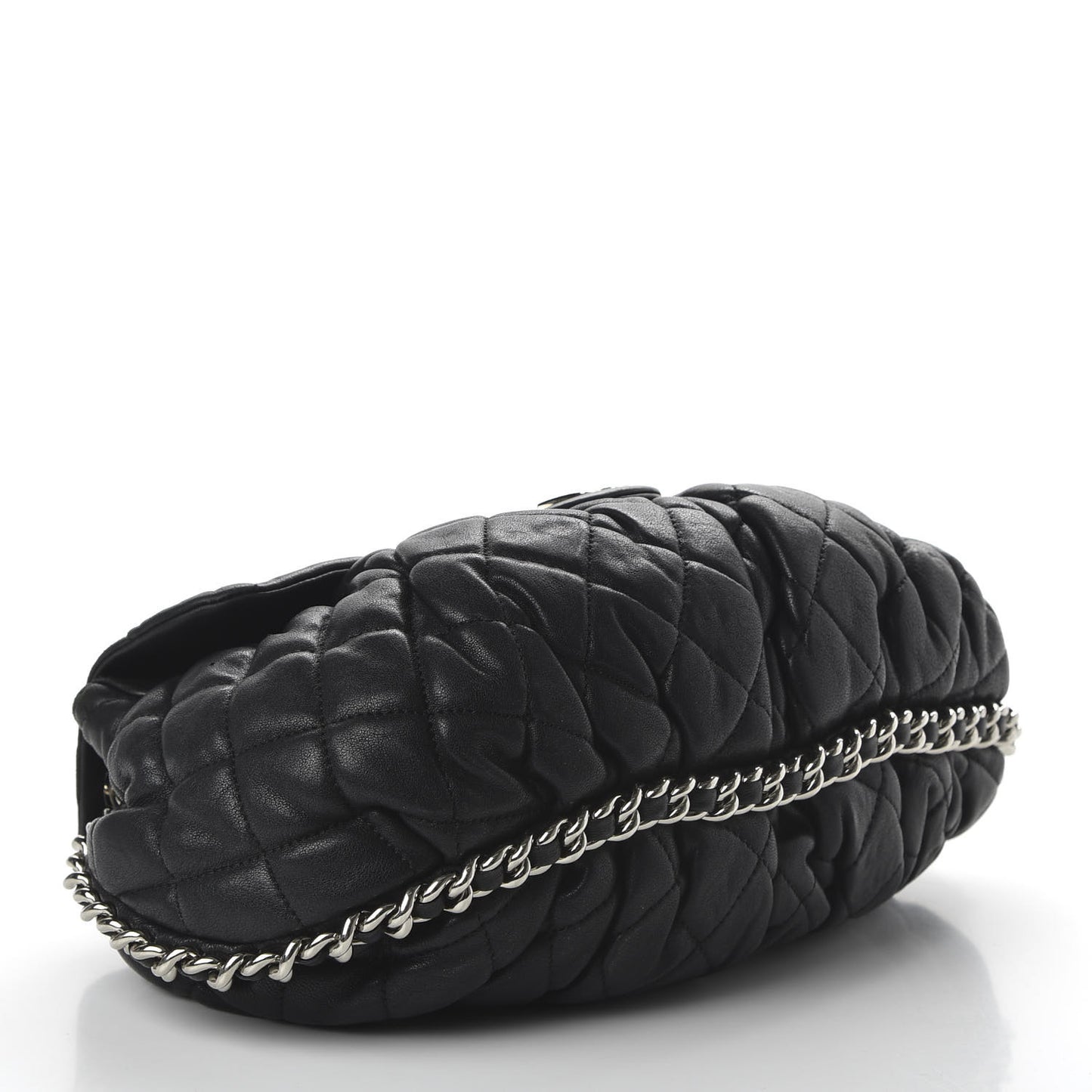 Washed Lambskin Quilted Medium Chain Around Messenger Black