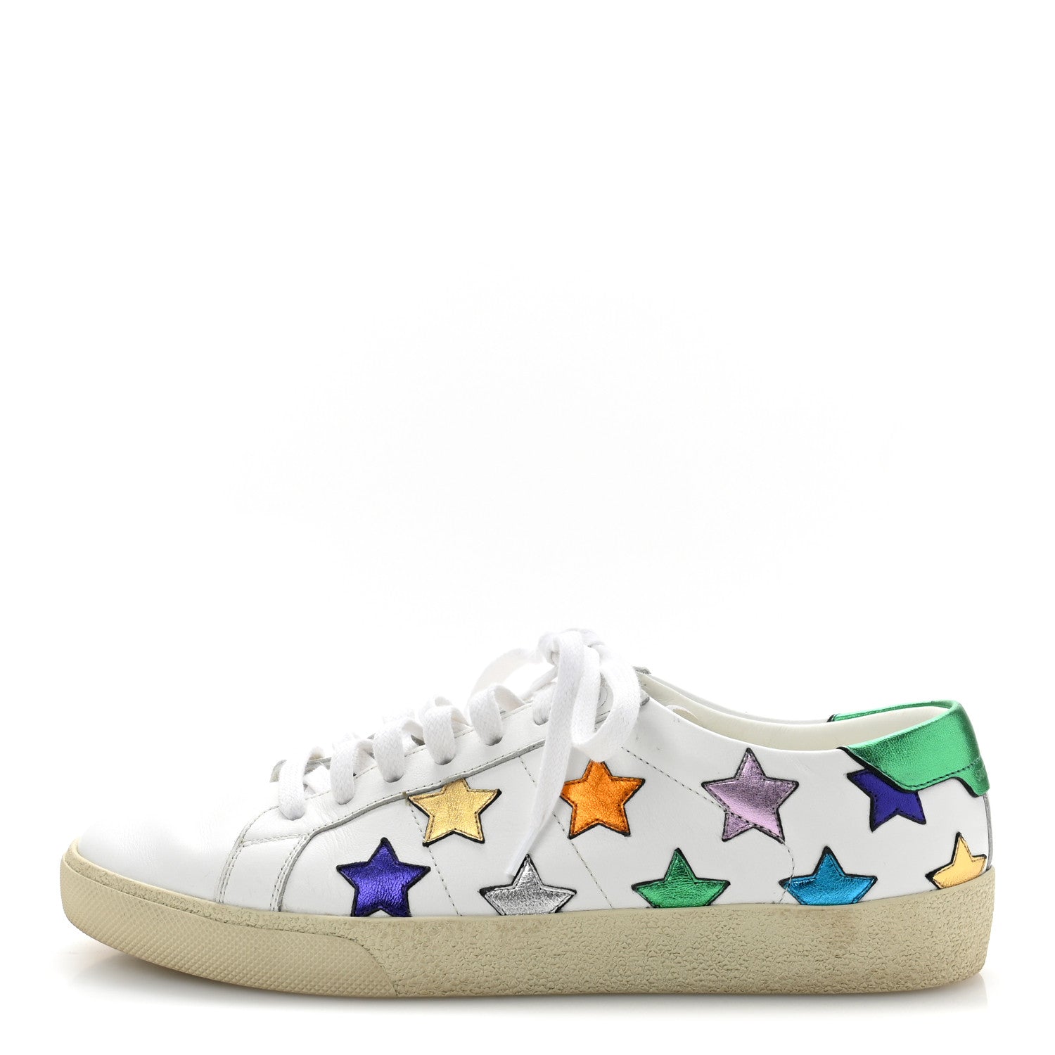 Saint Laurent Calfskin Womens Star Court Sneakers 40 Green Multicolor 1 of 9