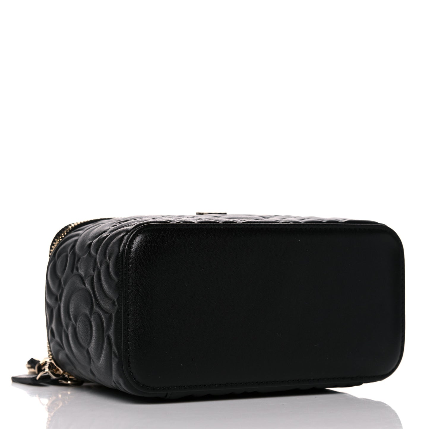 Lambskin Camellia Embossed Small Vanity Case With Chain Black