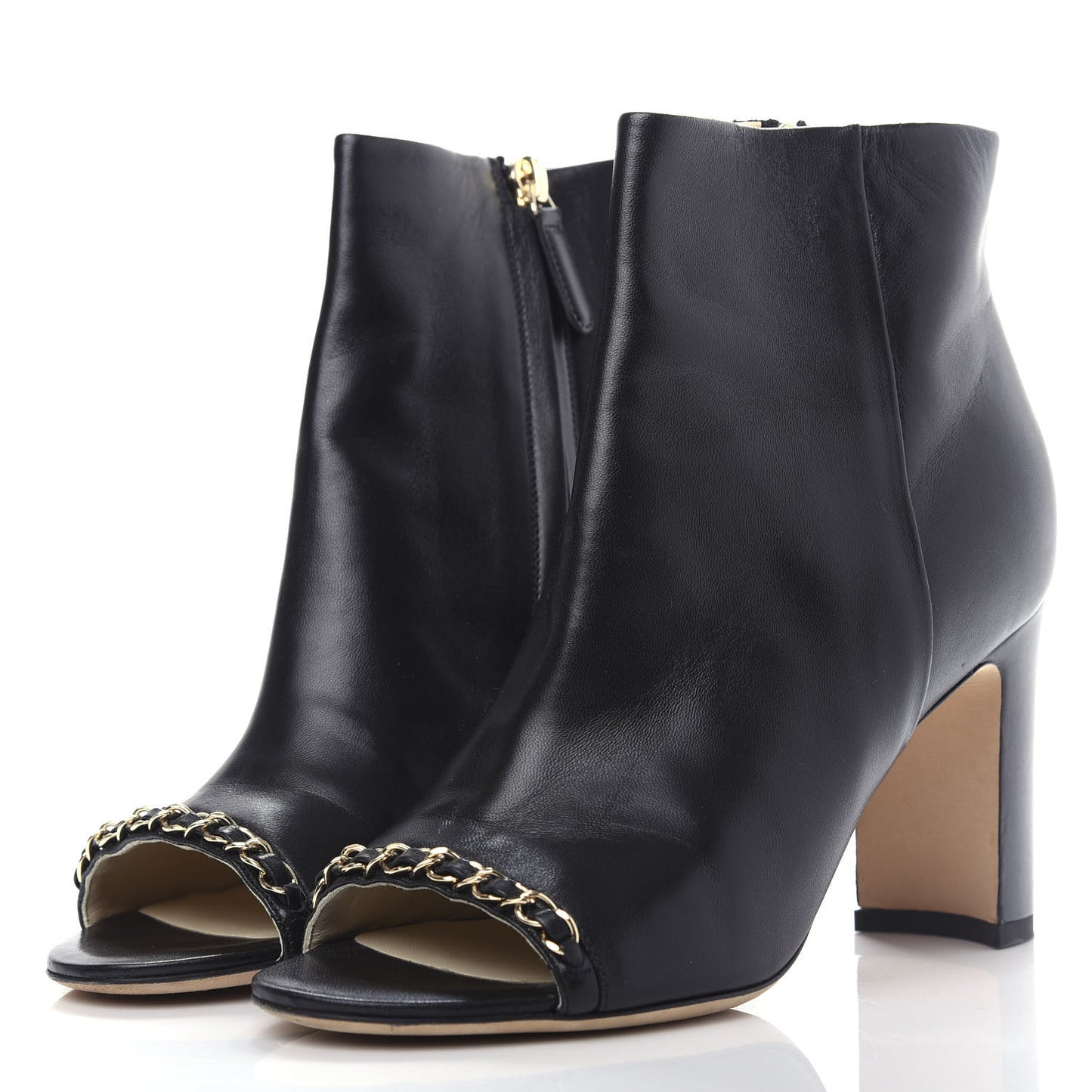 Lambskin CC Chain Short Boots 37 Black