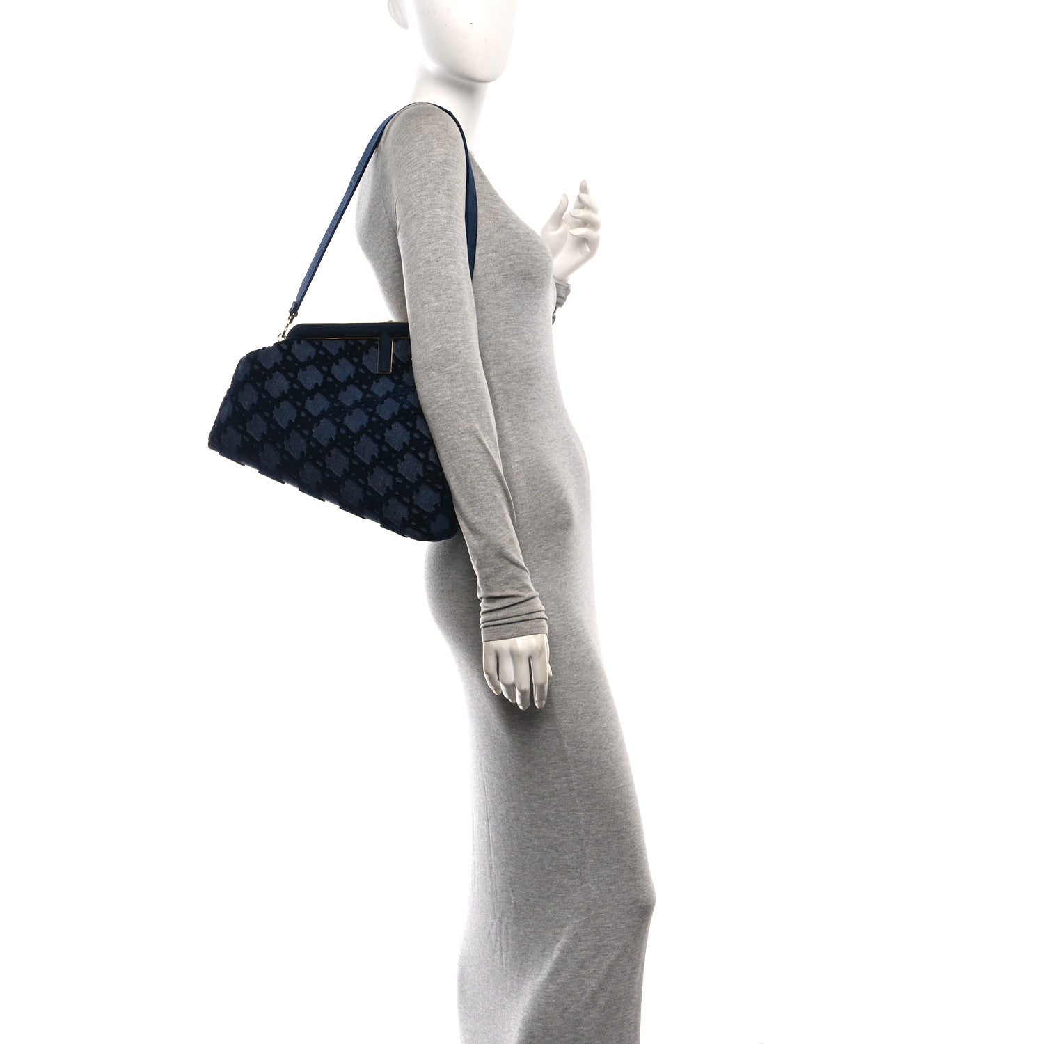 Fendi Denim Karligraphy Embroidered Medium Fendi First Blue 2 of 12