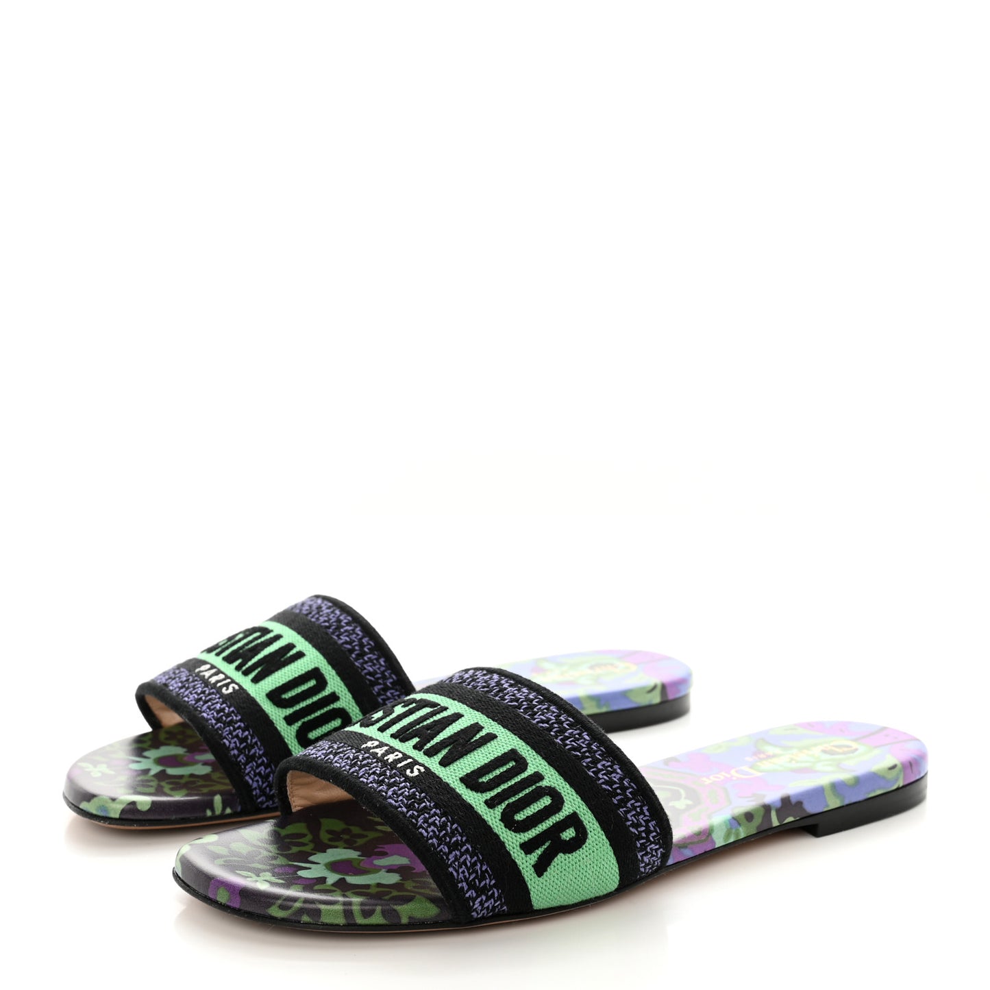 Canvas Toile de Jouy Voyage Embroidered Dway Flat Slide Sandals 37.5 Purple Multicolor