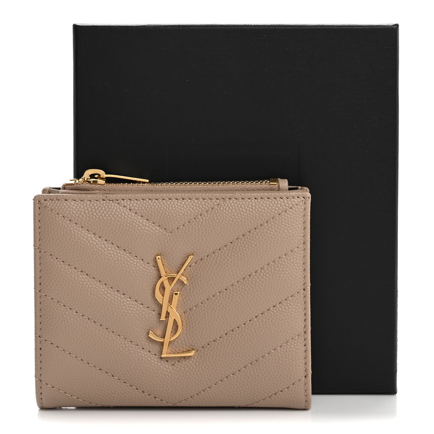 Grain De Poudre Matelasse Chevron Monogram Zipped Card Case Dark Beige
