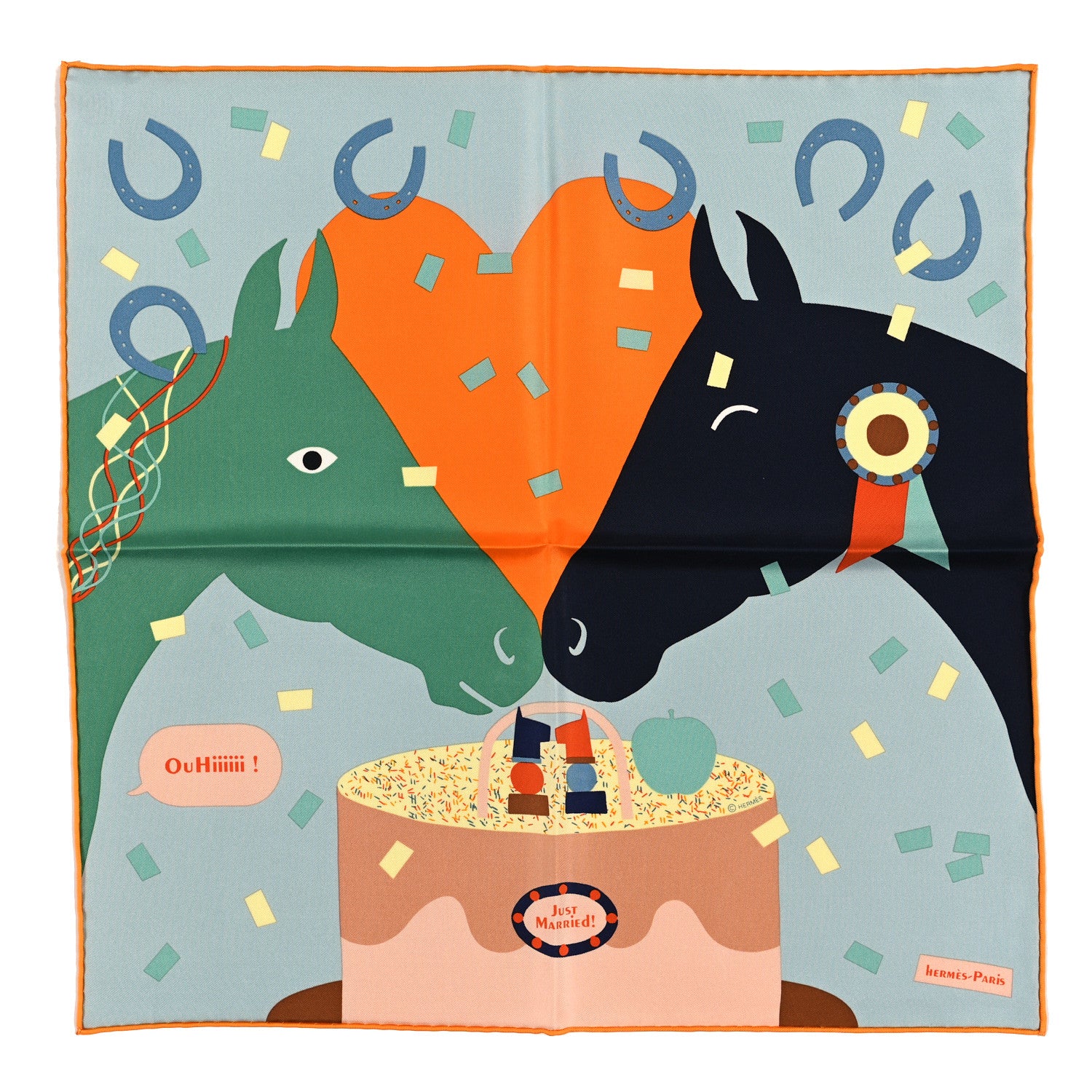 Hermes Silk Gavroche Just Married Scarf 45 Aqua Orange Rose Poudre 1 of 3