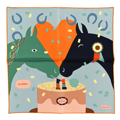 Hermes Silk Gavroche Just Married Scarf 45 Aqua Orange Rose Poudre 1 of 3