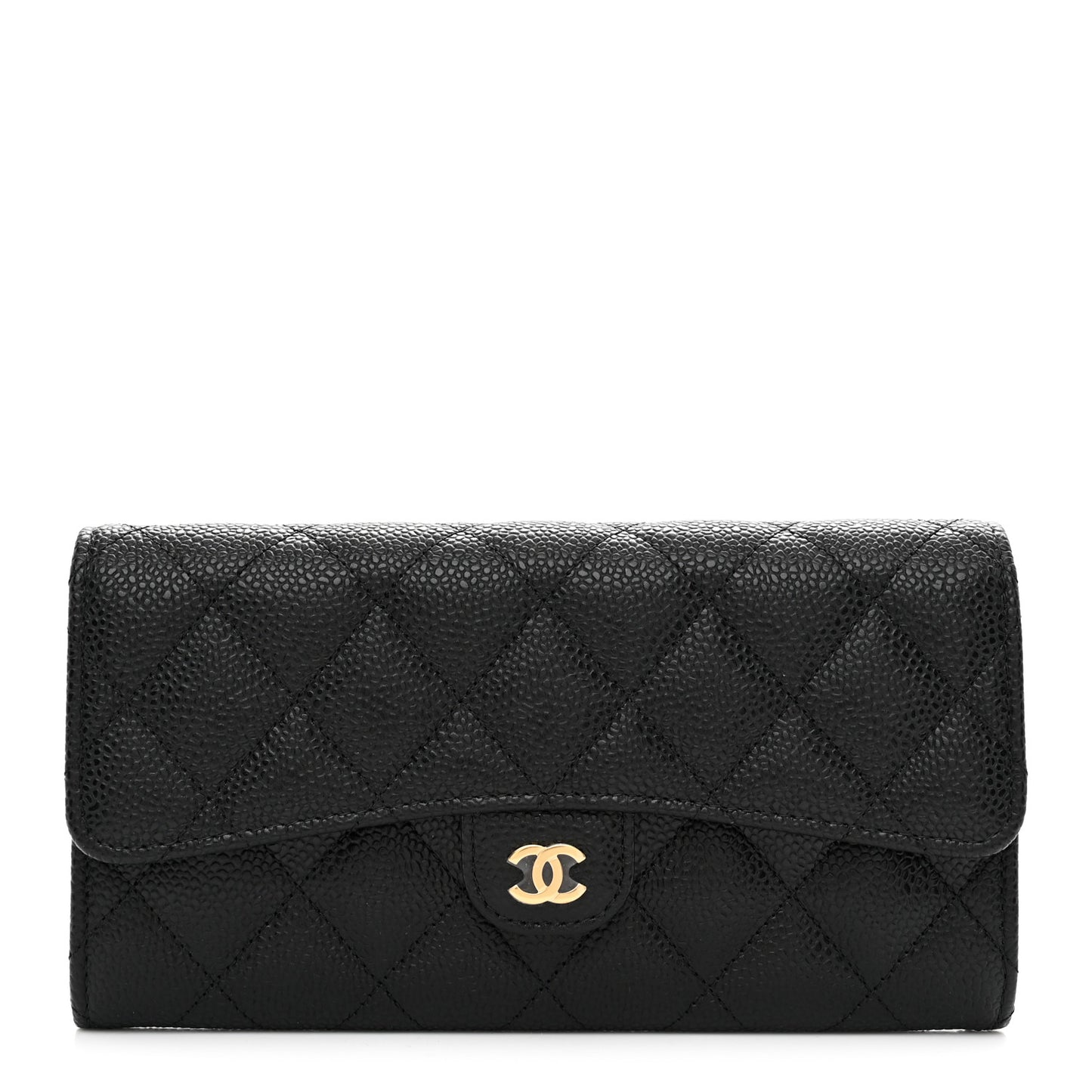 Caviar Quilted Large Gusset Flap Wallet Black
