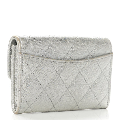 Chanel Glittered Metallic Caviar Quilted Flap Card Holder Wallet Silver 4 of 10