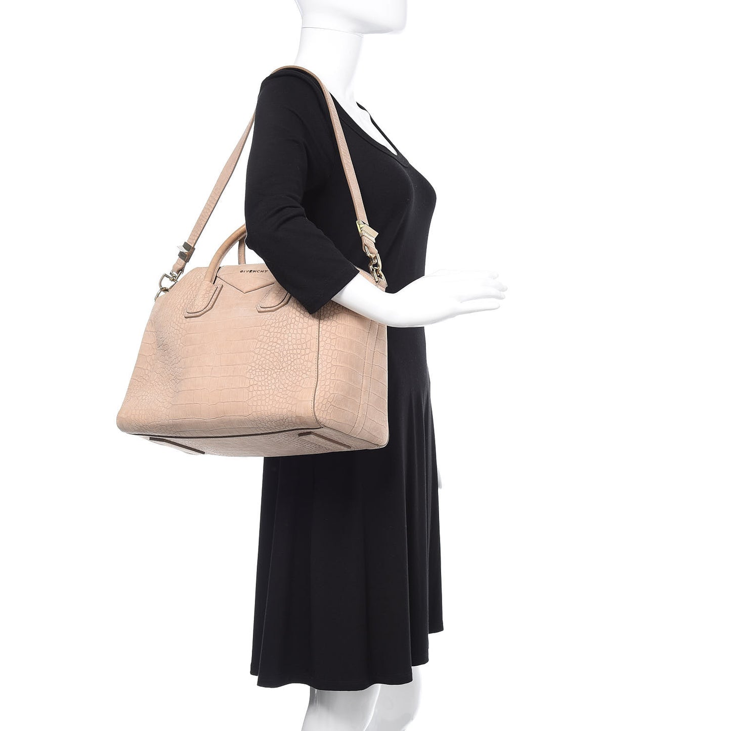 Nubuck Crocodile Embossed Medium Antigona Beige