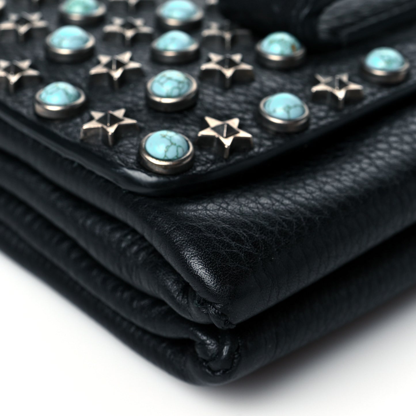 Grained Calfskin Rockstud Rolling Studs Va Va Voom Clutch on Chain Black