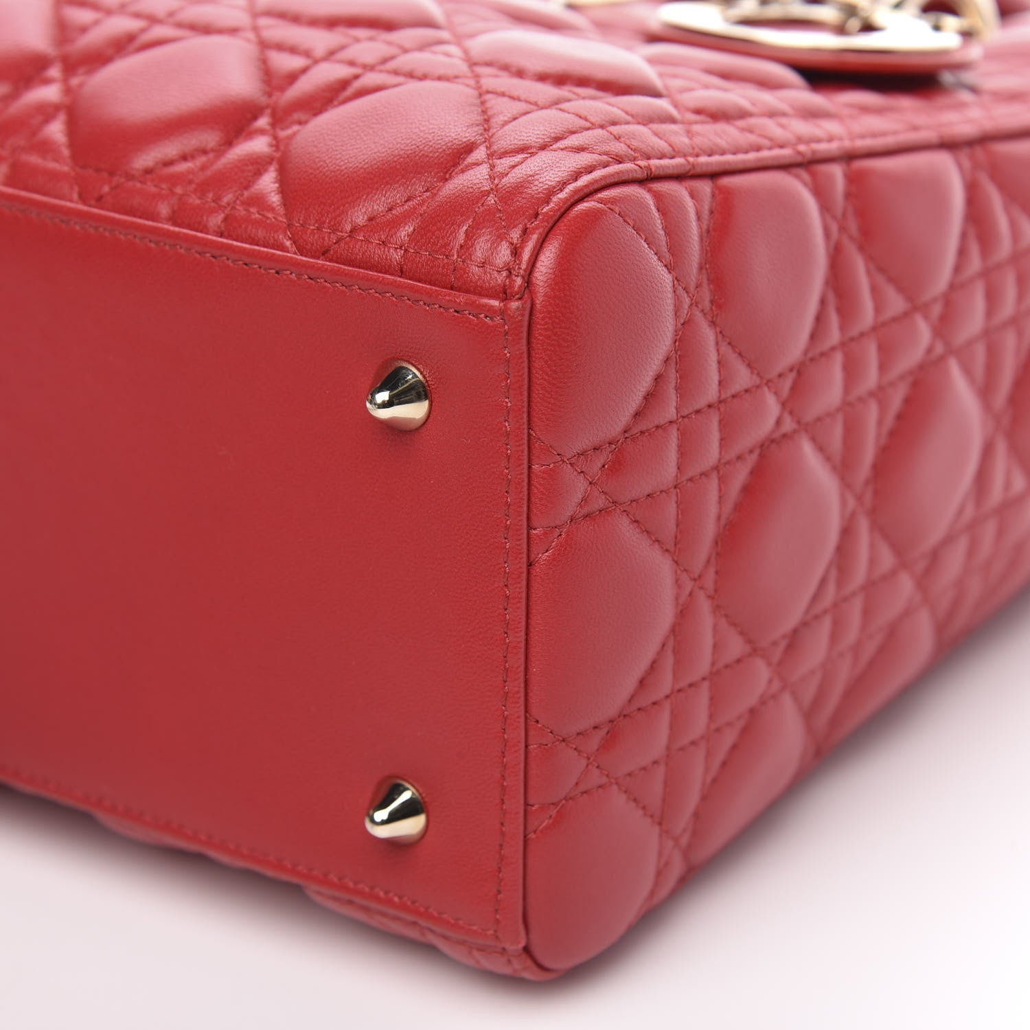 Christian Dior Lambskin Cannage Medium Lady Dior Red 9 of 10