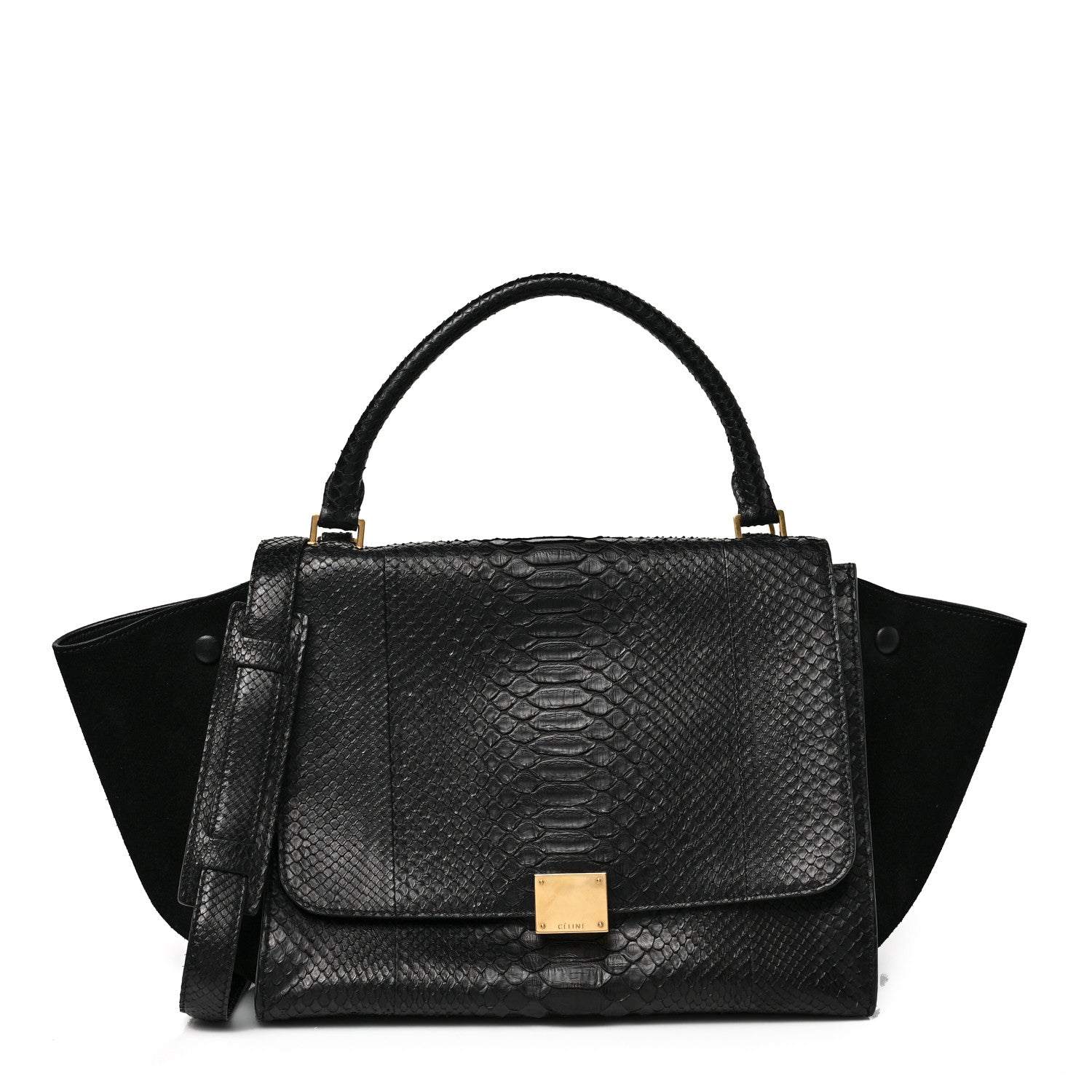 Celine Snakeskin Suede Small Trapeze Black 1 of 8