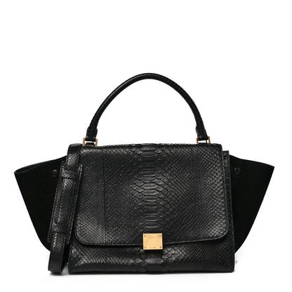 Celine Snakeskin Suede Small Trapeze Black 1 of 8