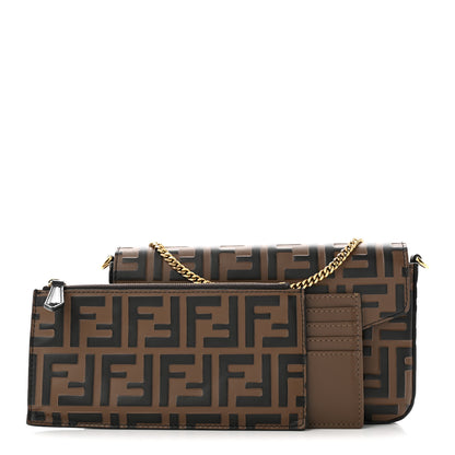 Fendi Vitello Soft F is Fendi Bi-Color FF 1974 Embossed Envelope Wallet On Chain with Pouches Maya Black 3 of 12