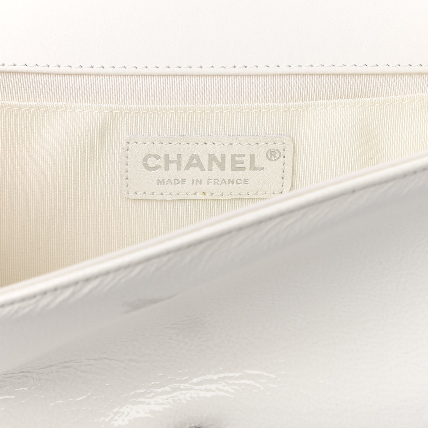 Patent Tweed Medium Boy Flap White