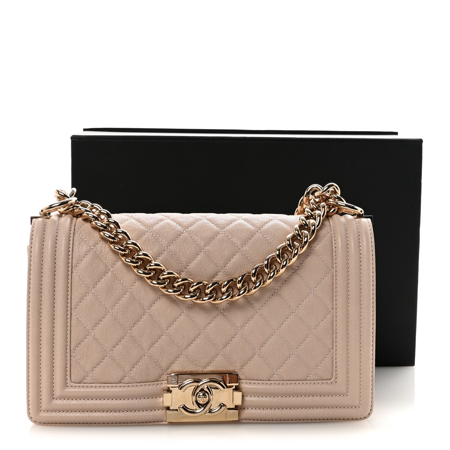 Chanel Caviar Quilted Medium Boy Flap Beige 11 of 11