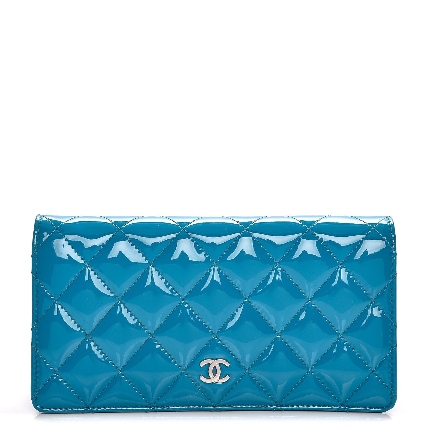 Patent Quilted Yen Wallet Blue