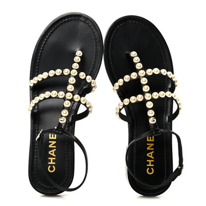 Chanel Silk Satin Quilted Chain Sandals 35 Black 42 Black 2 of 10
