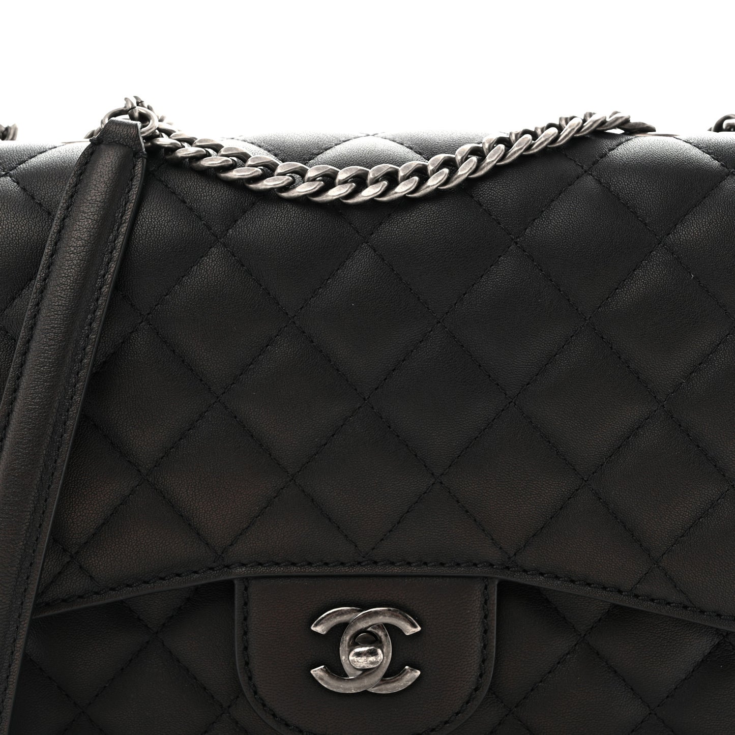 Metallic Goatskin Quilted Large Rock In Rome Flap Black