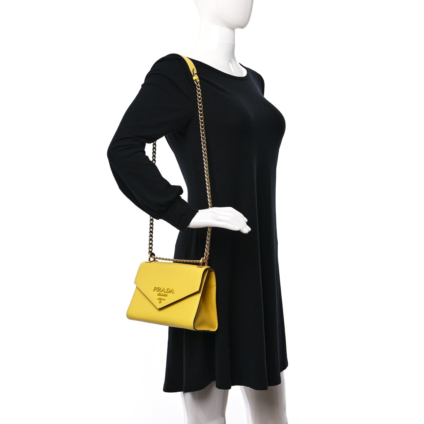 Saffiano Cuir Calfskin Monochrome Envelope Flap Chain Shoulder Bag Sole