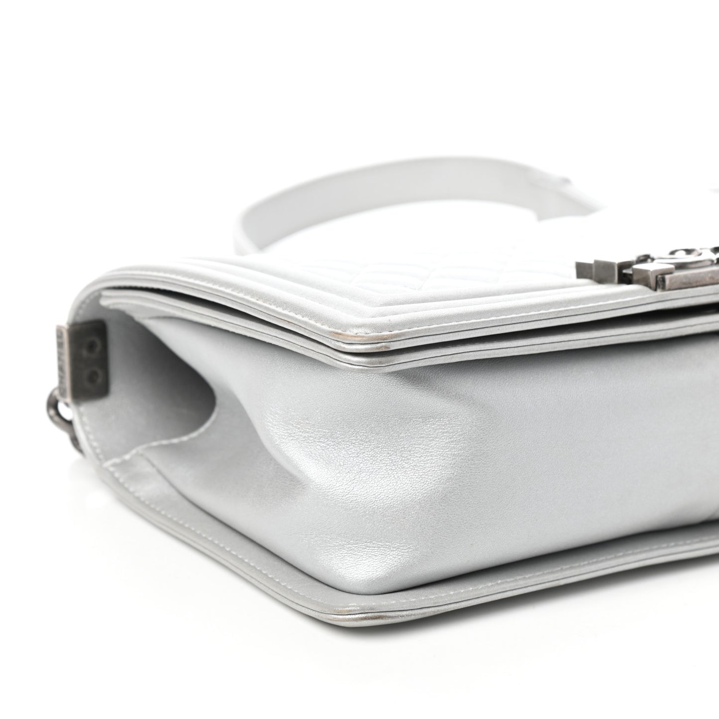Metallic Calfskin Quilted Medium Boy Flap Silver
