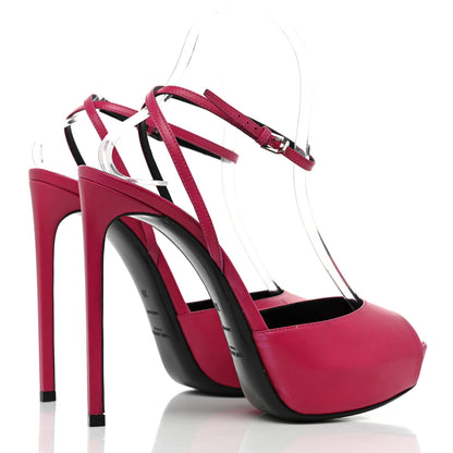 Saint Laurent Calfskin Tribute Lips Platform Sandals 39 Fuchsia 4 of 13