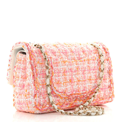 Chanel Tweed Braid Sequin Medium Double Flap White Pink Orange 3 of 13