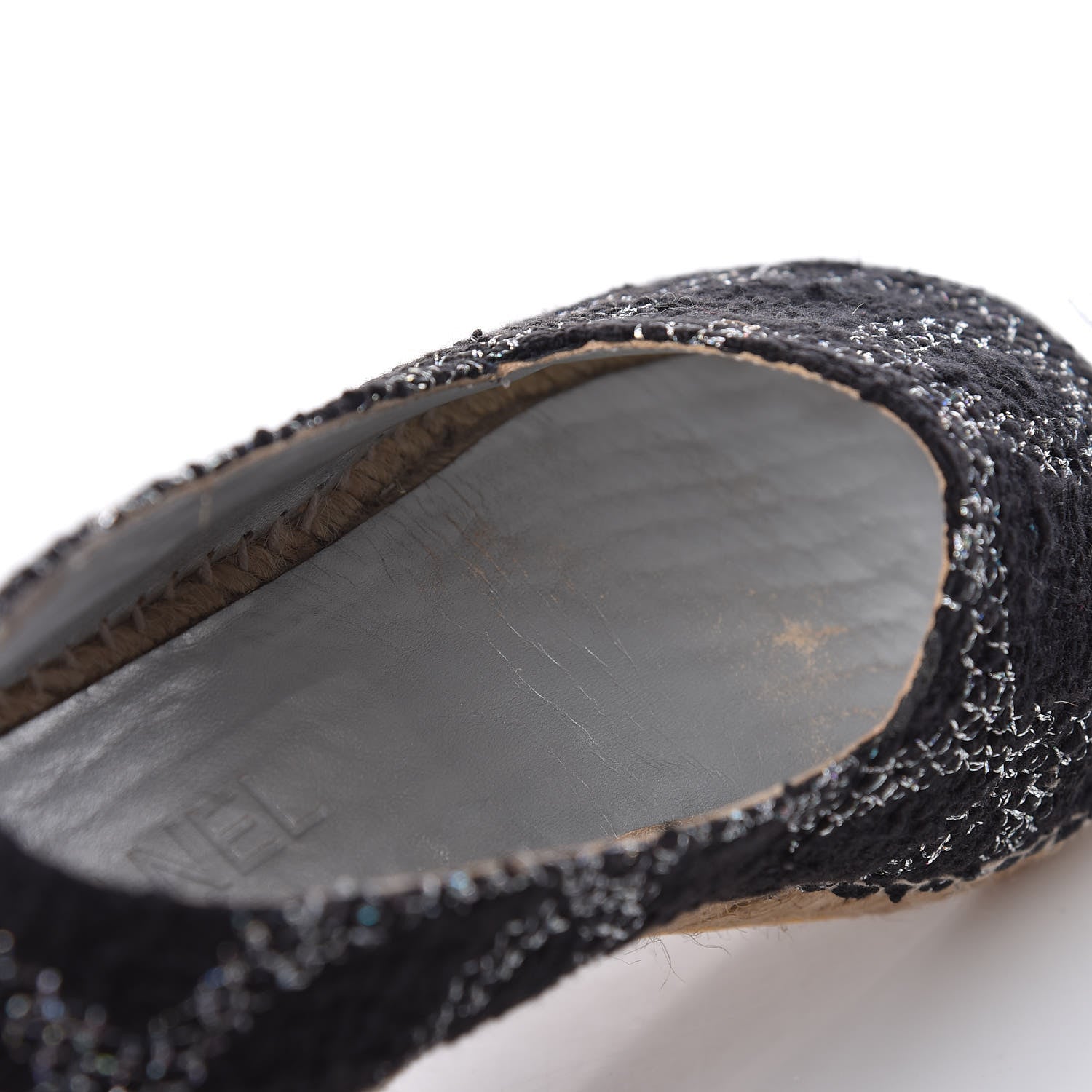 Chanel Tweed Lambskin CC Espadrilles 37 Black Silver 12 of 14