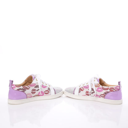 Christian Louboutin Metallic Fabric Lurex Embellished Lips Print Gondolastrass Sneakers 41 White 5 of 10
