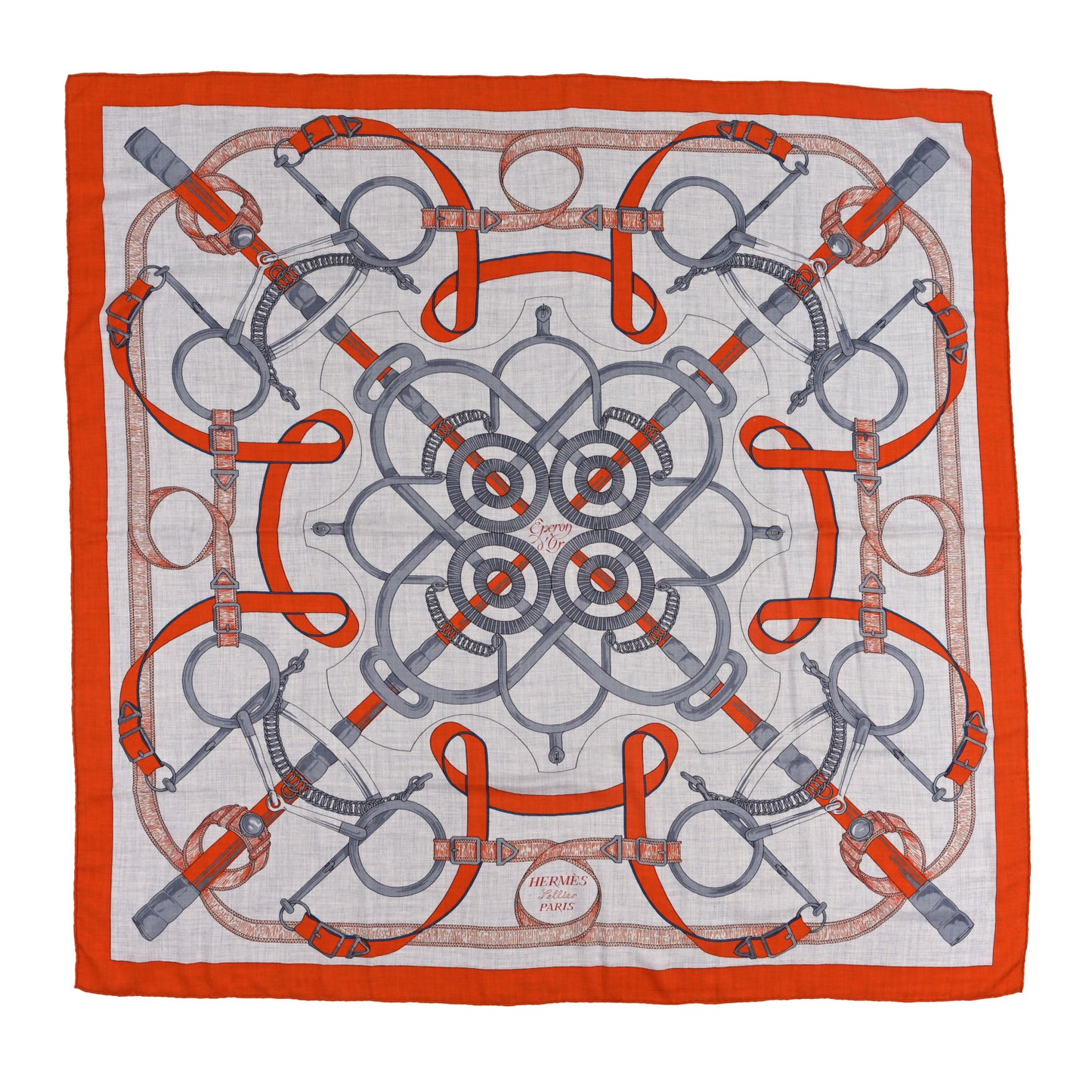 Cashmere Silk Eperon D'Or Shawl 140  Orange Gris Chine