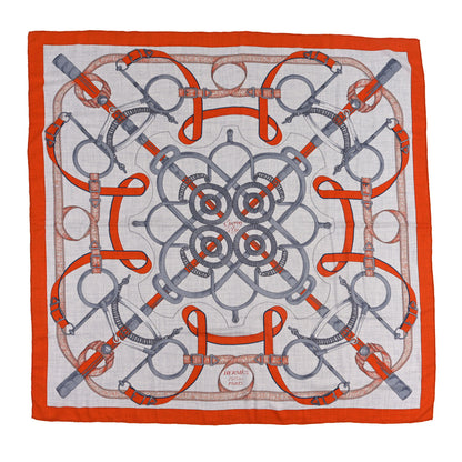 Hermes Cashmere Silk Eperon D'Or Shawl 140  Orange Gris Chine 1 of 3