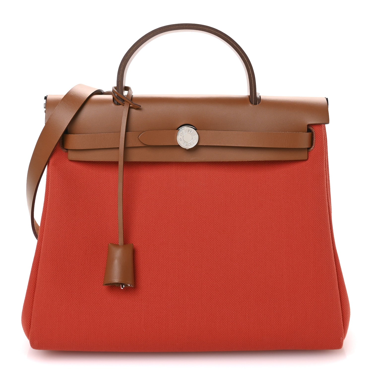 Hermes Vache Hunter Toile Herbag Zip Retourne 31 PM Orange Mecano Fauve 1 of 12