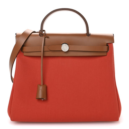 Hermes Vache Hunter Toile Herbag Zip Retourne 31 PM Orange Mecano Fauve 1 of 12