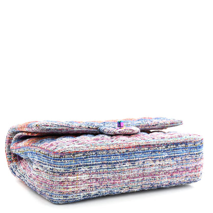 Chanel Tweed Quilted Medium Double Flap Blue Pink Orange 4 of 10