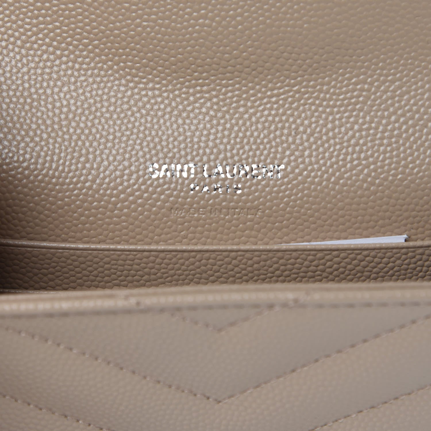 Saint Laurent Grain De Poudre Matelasse Chevron Small Monogram Envelope Wallet Dark Beige 6 of 7