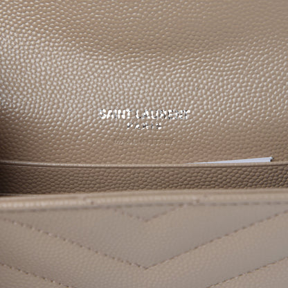 Saint Laurent Grain De Poudre Matelasse Chevron Small Monogram Envelope Wallet Dark Beige 6 of 7