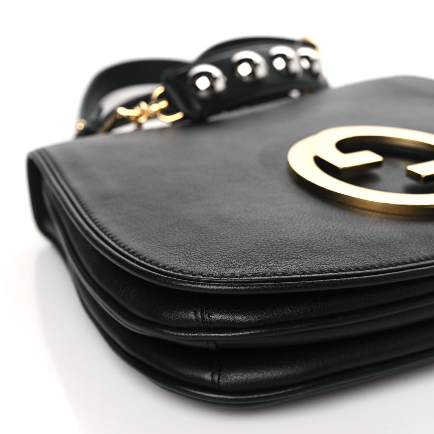 Roxy Calfskin Web Medium Studded Blondie Shoulder Flap Bag Black