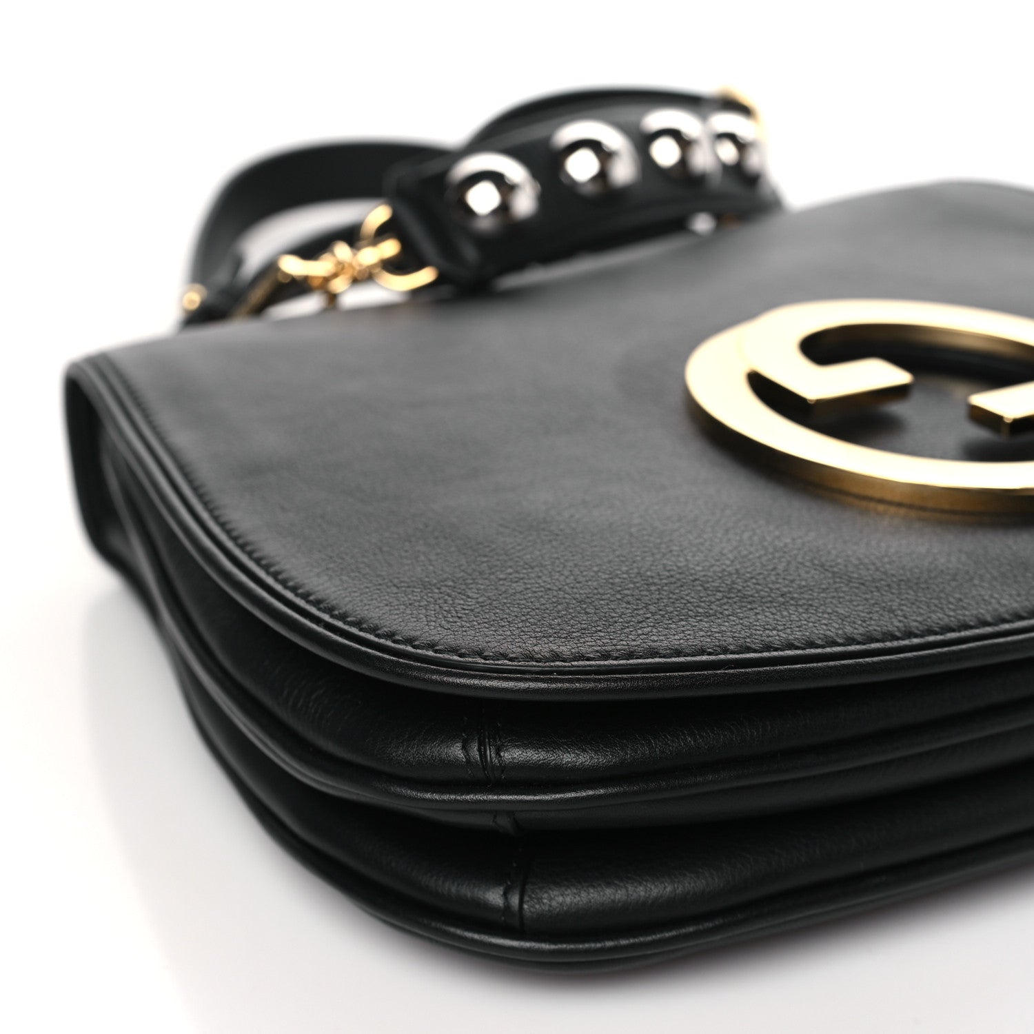 Gucci Roxy Calfskin Web Medium Studded Blondie Shoulder Flap Bag Black 9 of 10