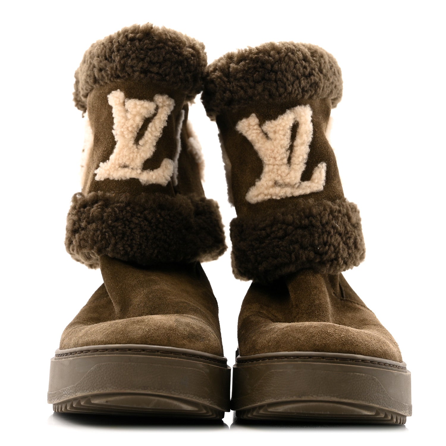 Louis Vuitton Suede Calfskin Shearling Snowdrop Flat Ankle Boot 39.5 Khaki 3 of 11